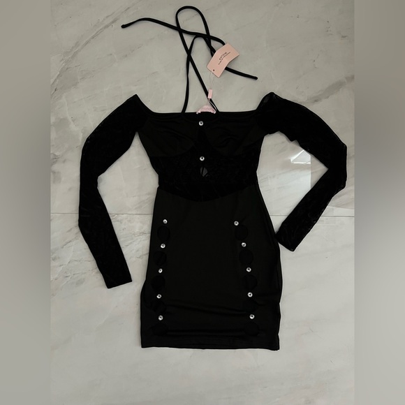 Katch me black STRAP HALTERNECK CUT OUT SPANDEX BODYCON DRESS - Picture 2 of 4